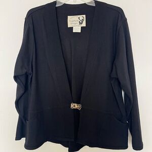 Jeanne Engelhart Merino Wool Cardigan Small Angelheart Designs Black Open Jacket
